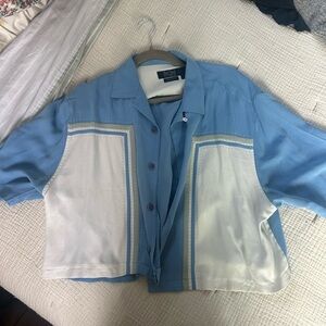 Nat Nast 100% silk cropped bowling shirt